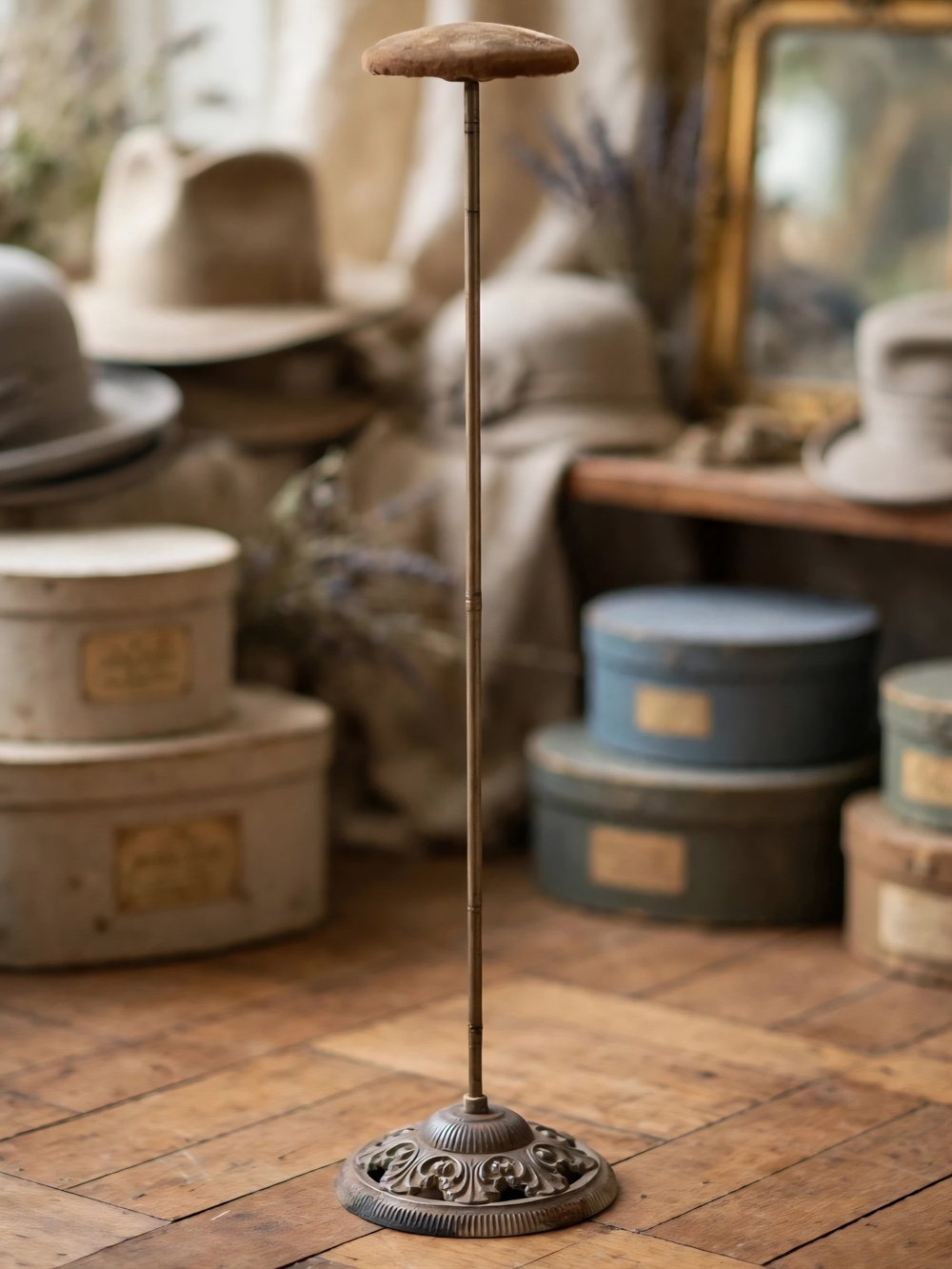 Antique Metal Hat Wig Stand Display Prop 25.5 Inches